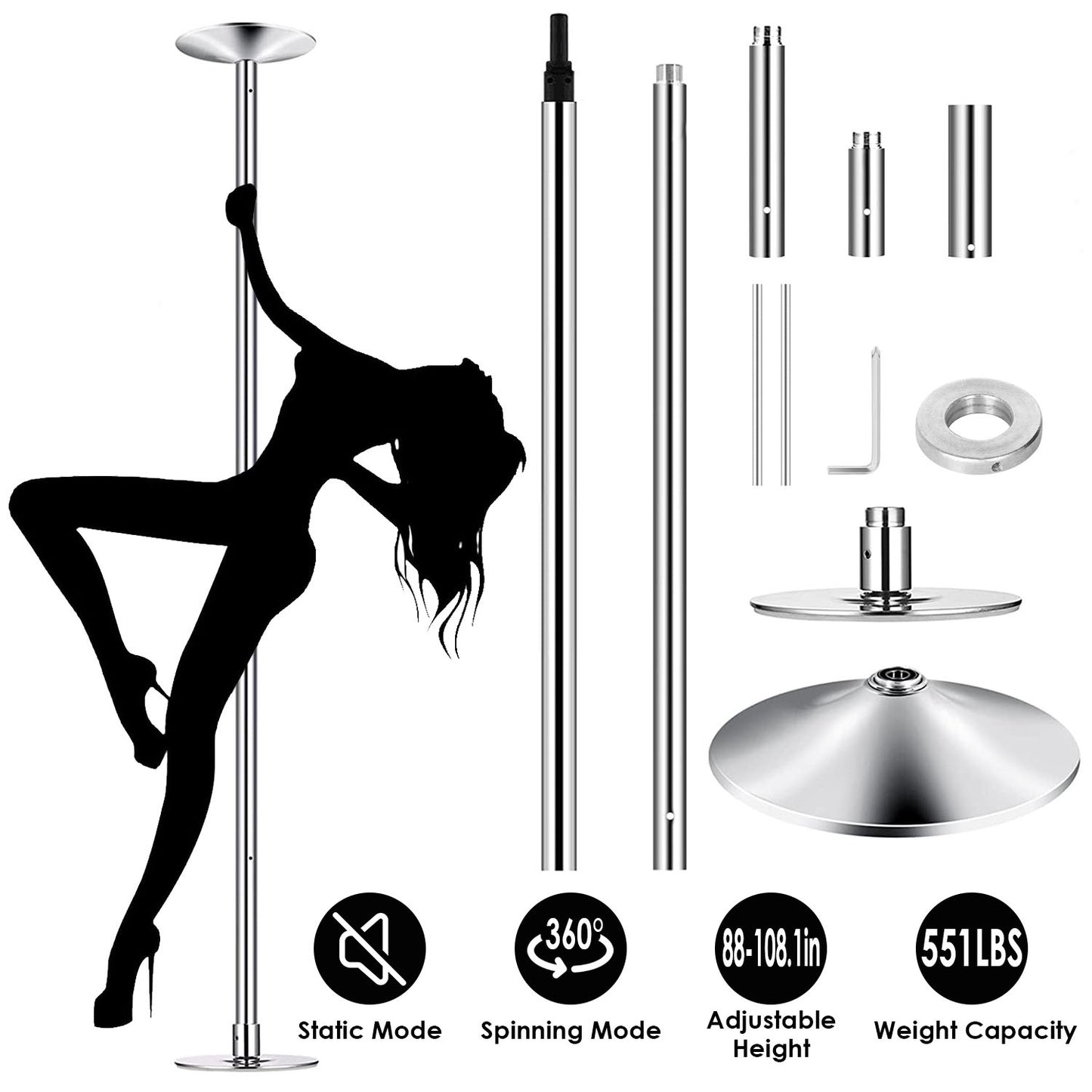 Stripper Dance Pole 45mm Spinning Static Dancing Pole