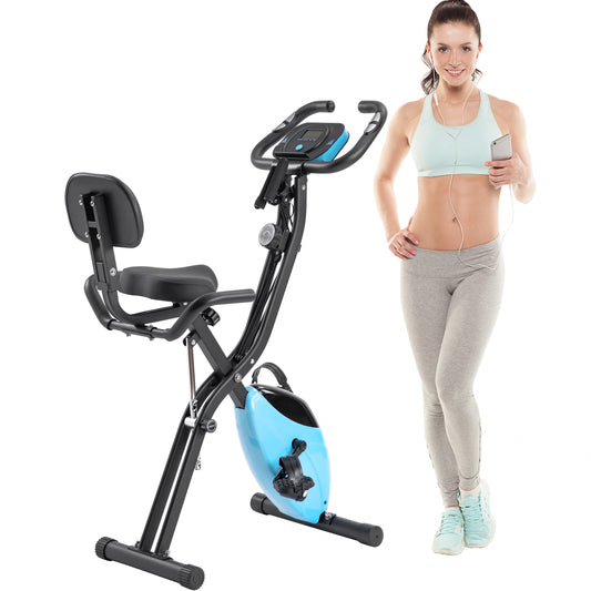 Folding Exercise Bike, Fitness Upright and Recumbent X-Bike with 10-Level Adjustable Resistance