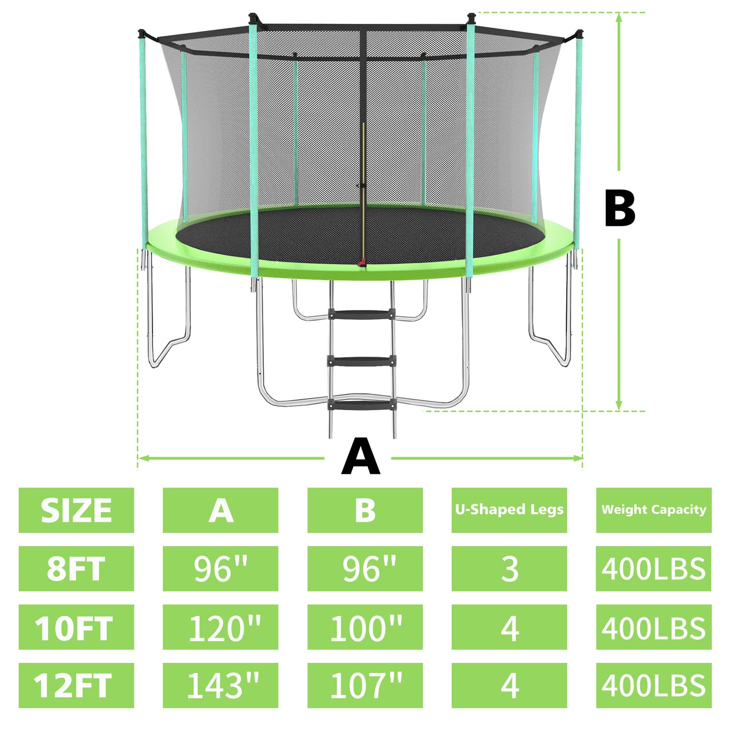 12ft Green Outdoor Toddler Trampoline with Enclosure Safety