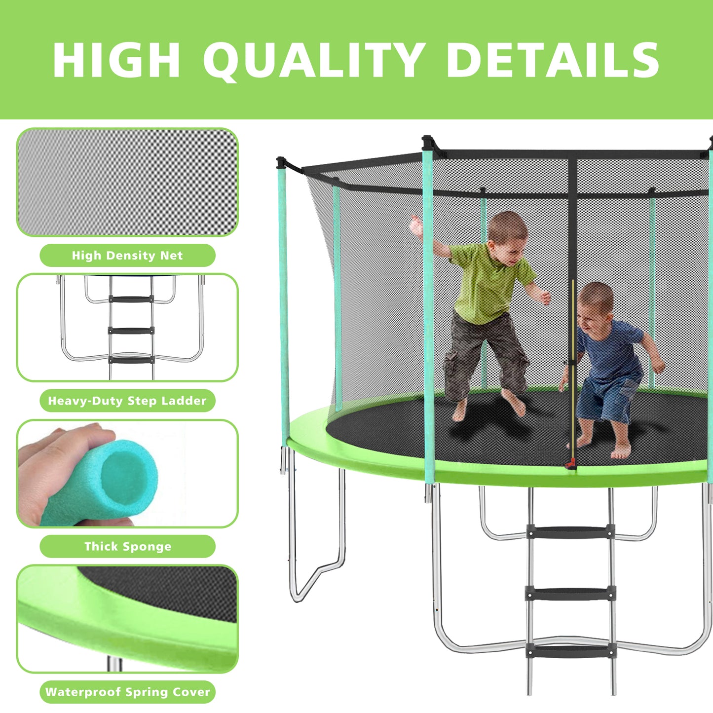 12ft Green Outdoor Toddler Trampoline with Enclosure Safety