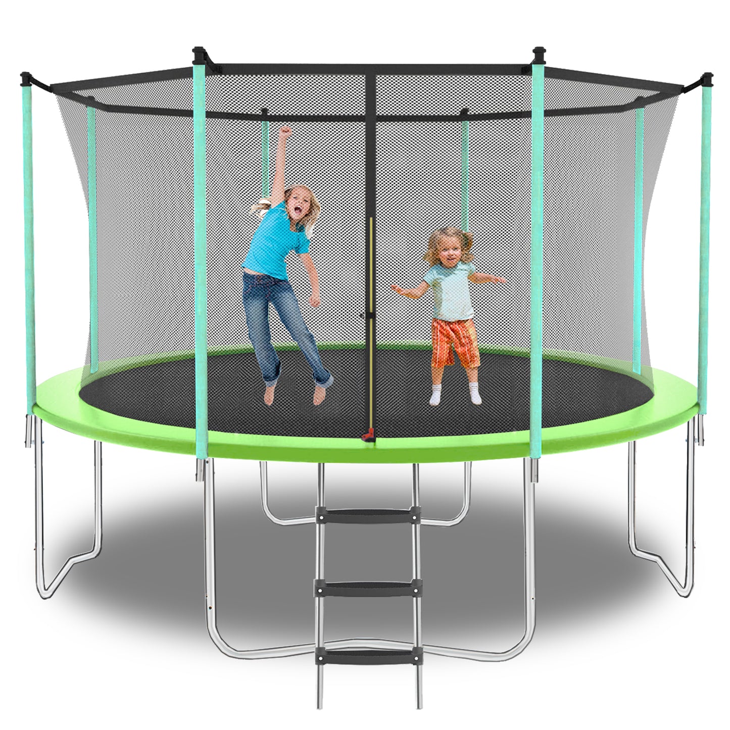 12ft Green Outdoor Toddler Trampoline with Enclosure Safety