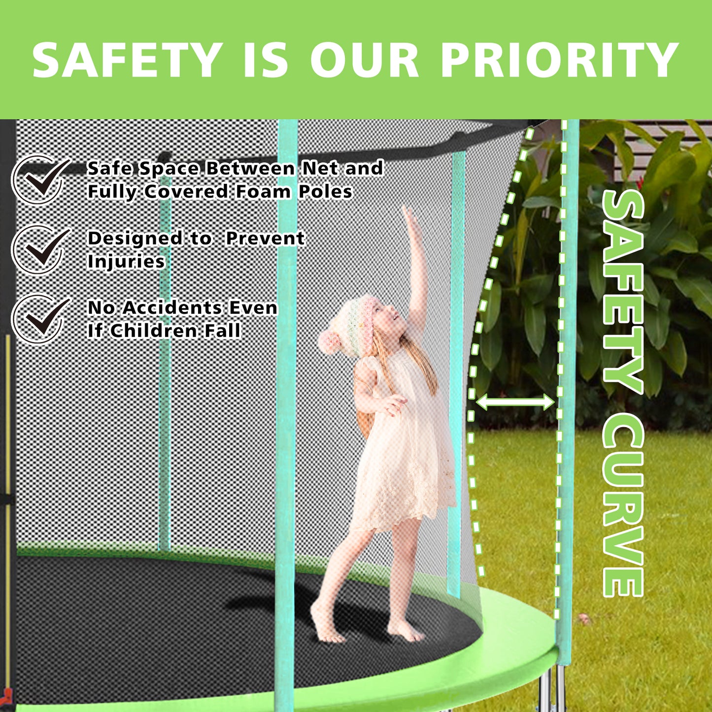 12ft Green Outdoor Toddler Trampoline with Enclosure Safety