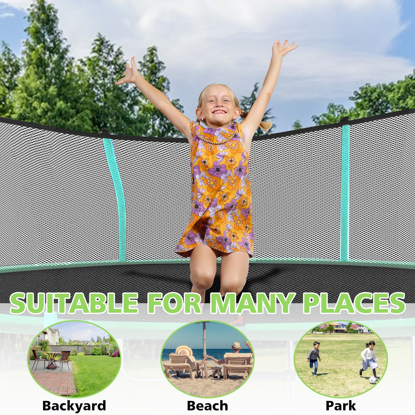 12ft Green Outdoor Toddler Trampoline with Enclosure Safety