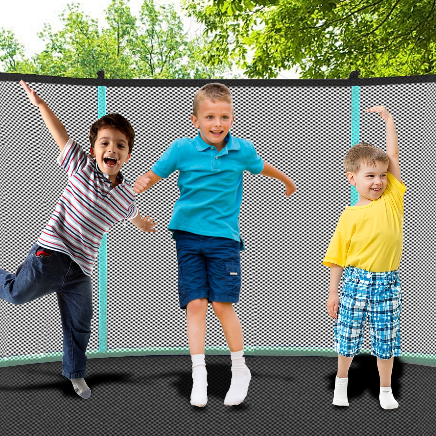 12ft Green Outdoor Toddler Trampoline with Enclosure Safety