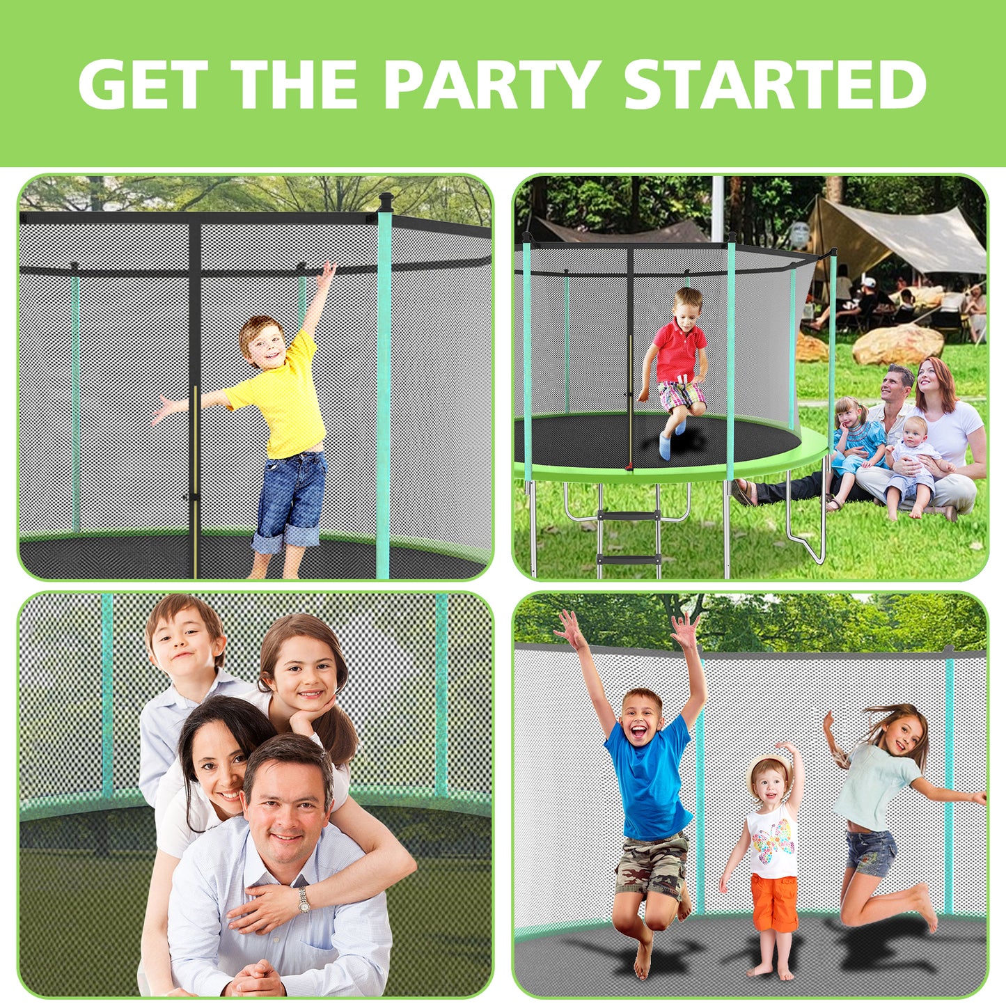 12ft Green Outdoor Toddler Trampoline with Enclosure Safety