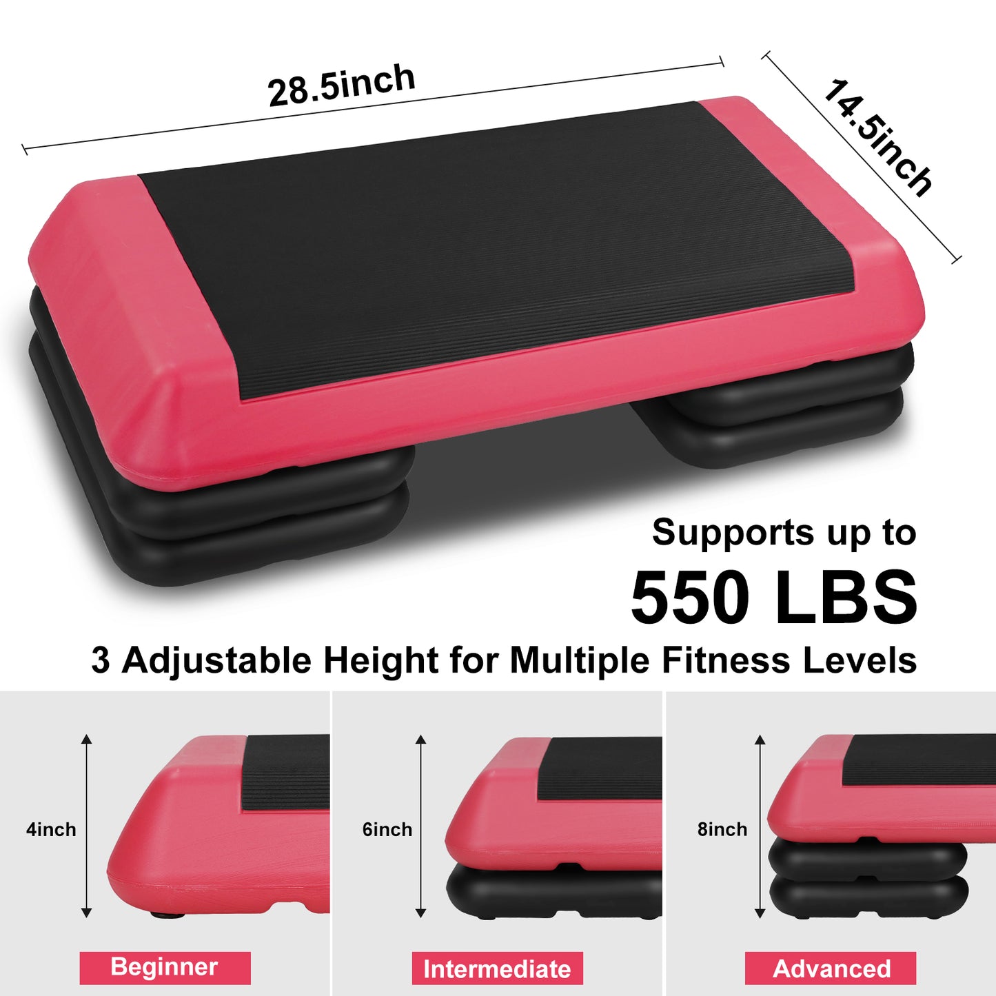 The Red Aerobic Step Platform with 4 Risers Adjustable