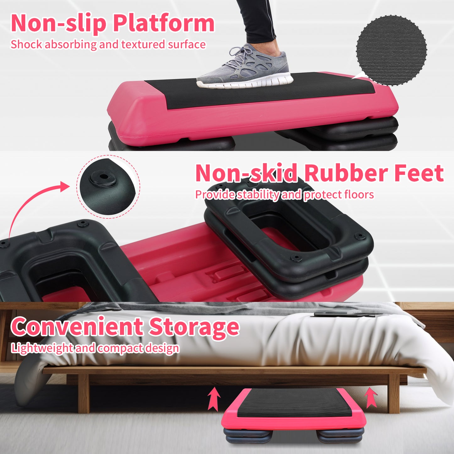 The Red Aerobic Step Platform with 4 Risers Adjustable