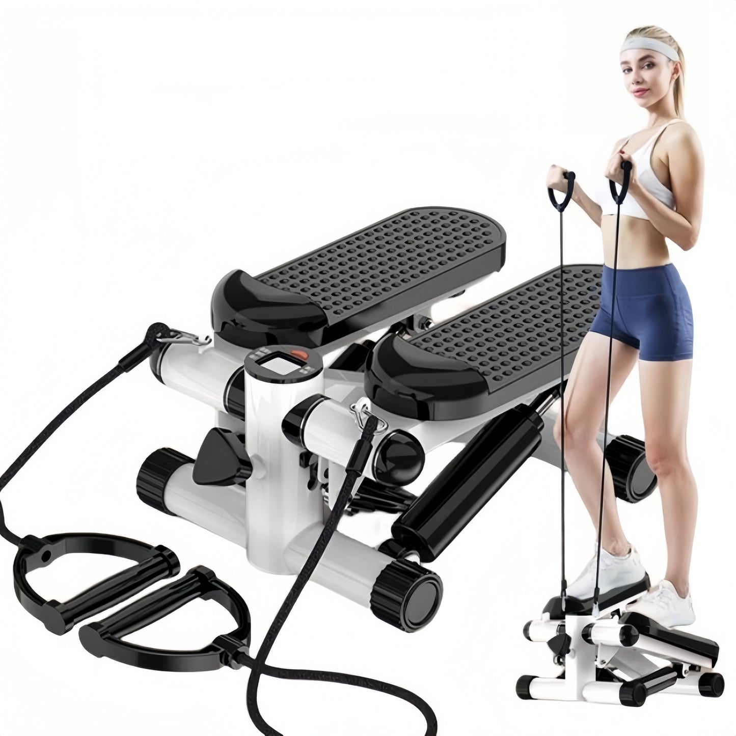 Mini Stepper with Resistance Band, Stair Stepping Fitness Exercise Home Workout Equipment for Full Body Workout,Step Machine with LCD Monitor