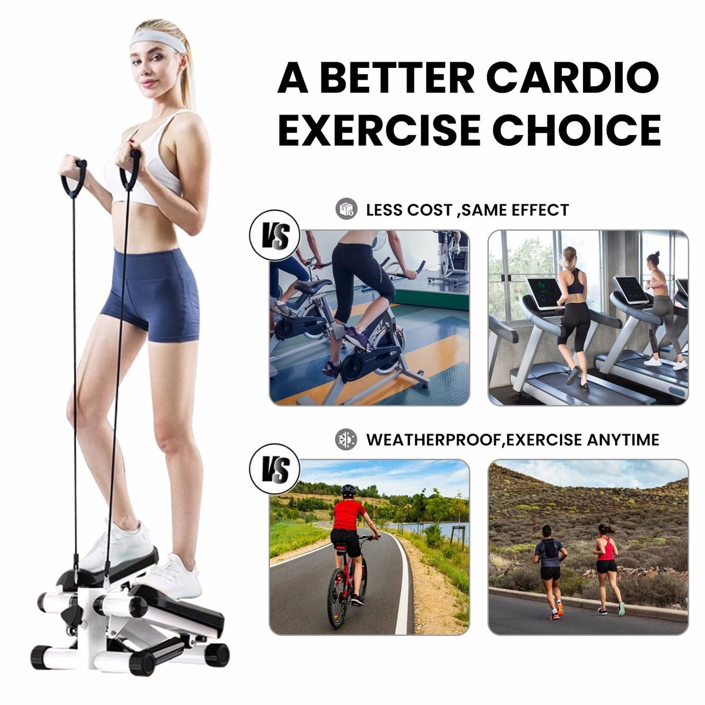 Mini Stepper with Resistance Band, Stair Stepping Fitness Exercise Home Workout Equipment for Full Body Workout,Step Machine with LCD Monitor